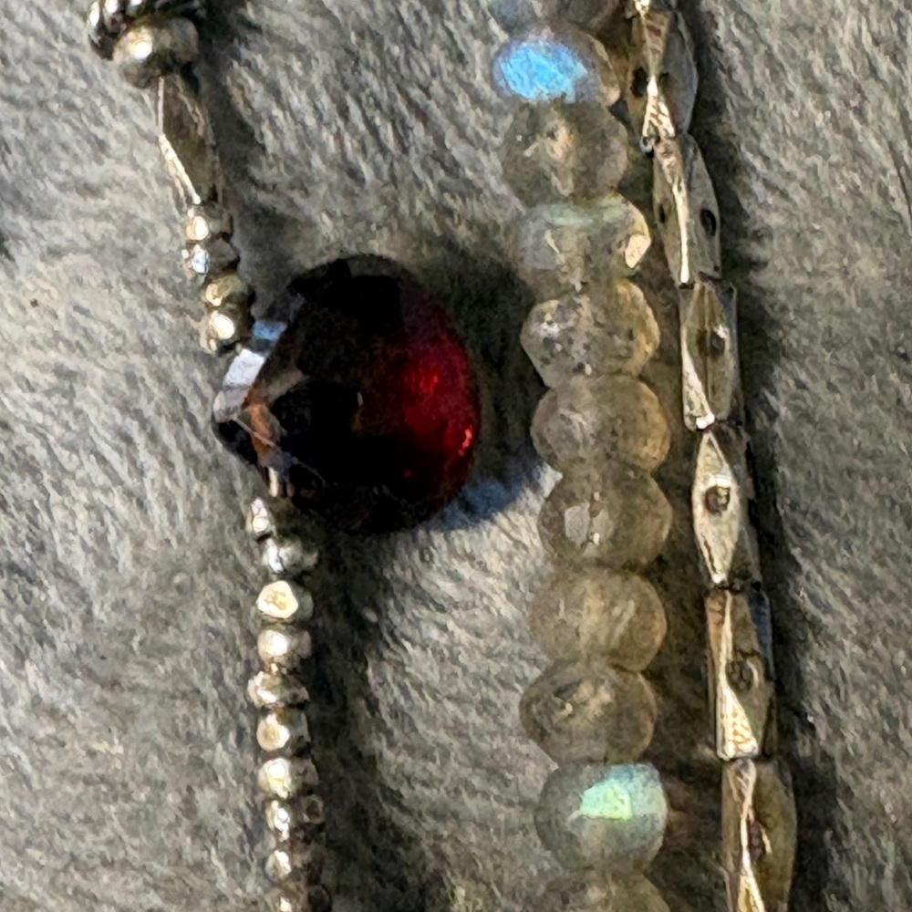 Sundance Multi Strand Gemstone Bracelet Labradorite Garnet Moonstone Sterling - Picture 2 of 8